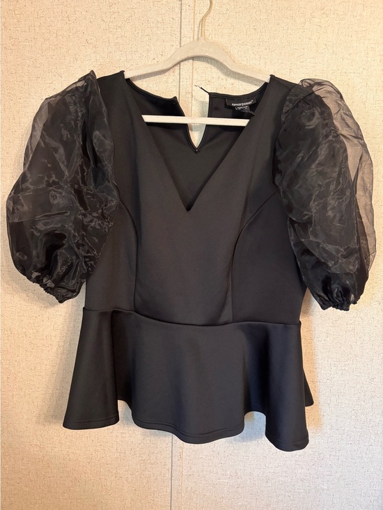 Ashley Stewart Tops - Ashley Stewart Black Peplum Top with Sheer Puff Sleeves 18/20 women’s